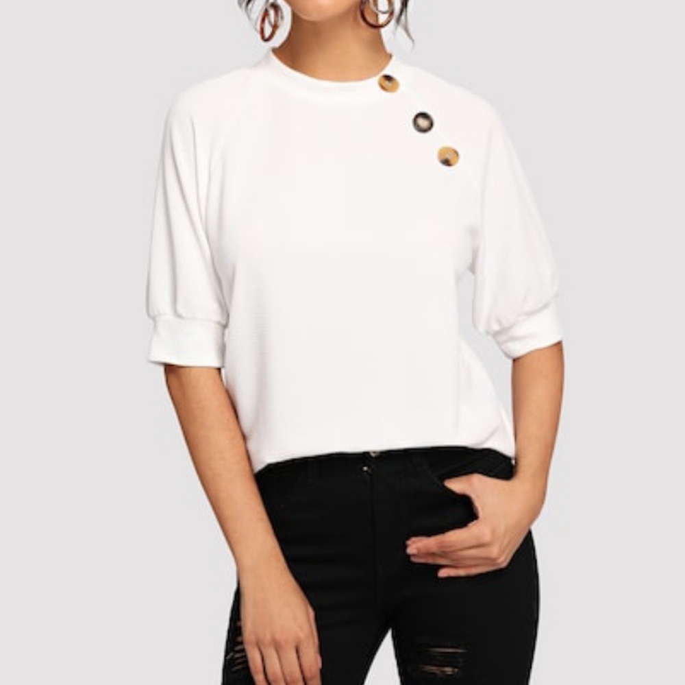 White Raglan Sleeve Blouse Size L